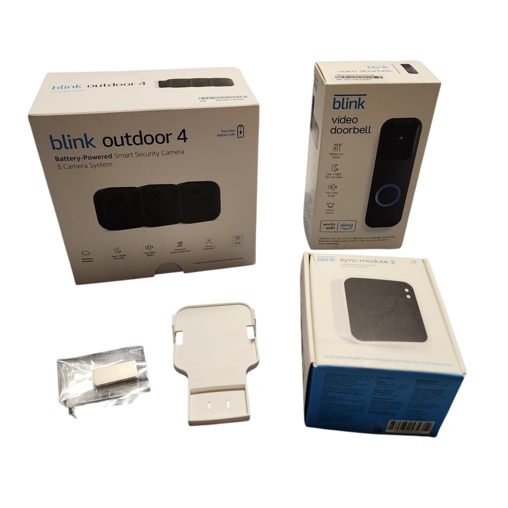 Blink Outdoor 4 Security Camera 3-Pack Doorbell Sync Module Black Home Security